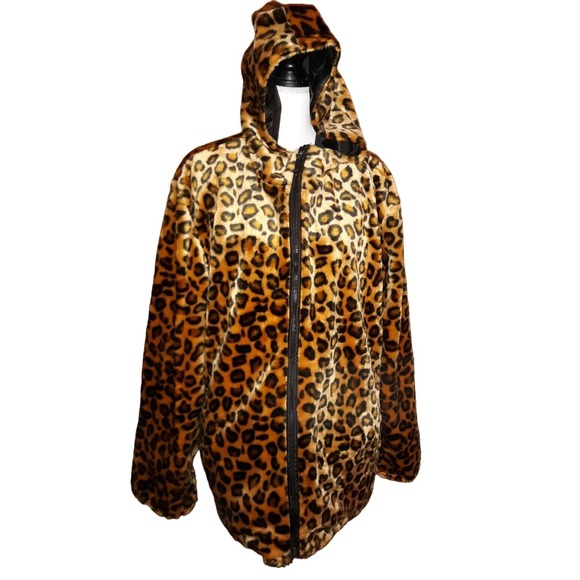 Leopard Hooded Zip up Jacket Reverseable 2xl -Rainwear - Picture 1 of 5